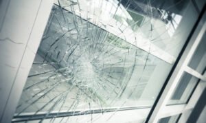 broken facade glass, close up