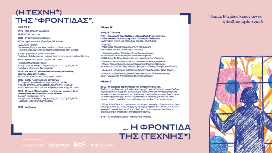 Η Τέχνη της Φροντίδας, η Φροντίδα της Τέχνης: Ημερίδα με αφορμή την Παγκόσμια Ημέρα Καρκίνου